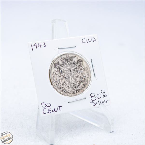 1943 CANADA 50 CENT COIN 80% SILVER
