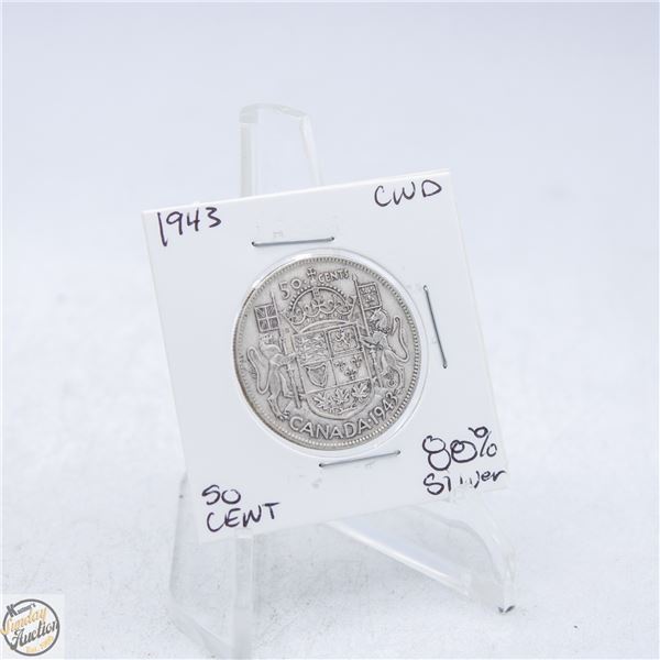 1943 CANADA 50 CENT COIN 80% SILVER
