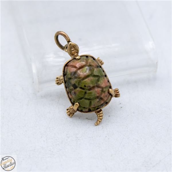 10K GOLD UNAKITE JASPER TURTLE CHARM