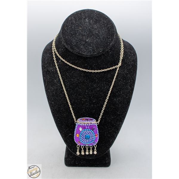 VINTAGE PURPLE BEDAZZLED TIBETIAN PILL NECKLACE