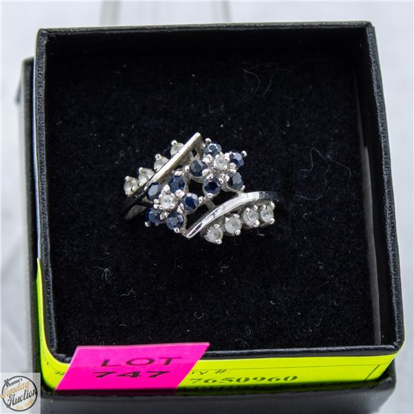 925 SILVER SAPHIRE & CUBIC ZIRCONIAN RING