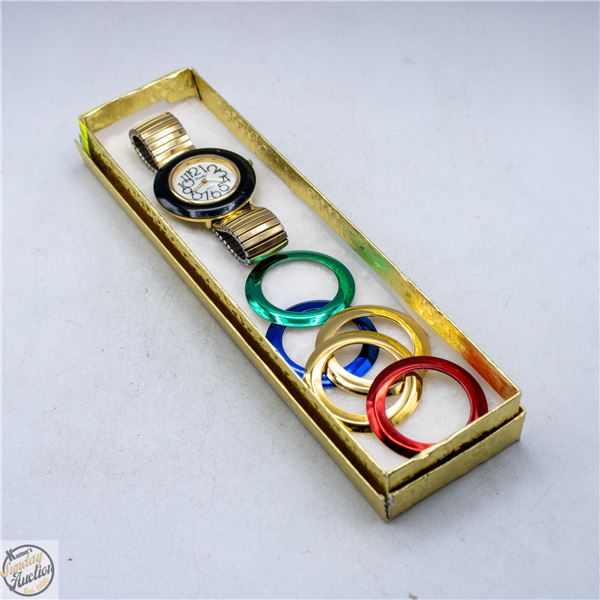XANADU QUARTZ WATCH WITH CHANGEABLE COLORED