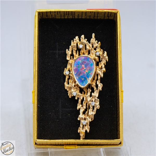 VINTAGE 14K YELLOW GOLD CUSTOM MADE BLACK OPAL
