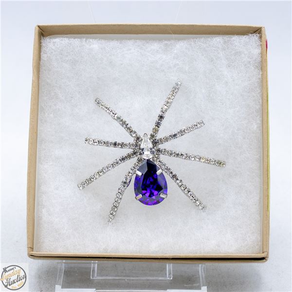BLU/PURPLE OMBRE RHINSTONE SPIDER BROOCH/PIN