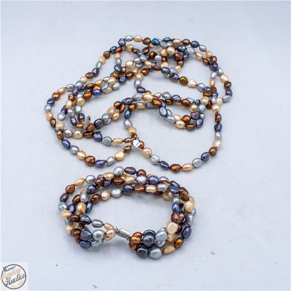 COLORED FRESH WATER PEARL NECKLACE AND BRACLET