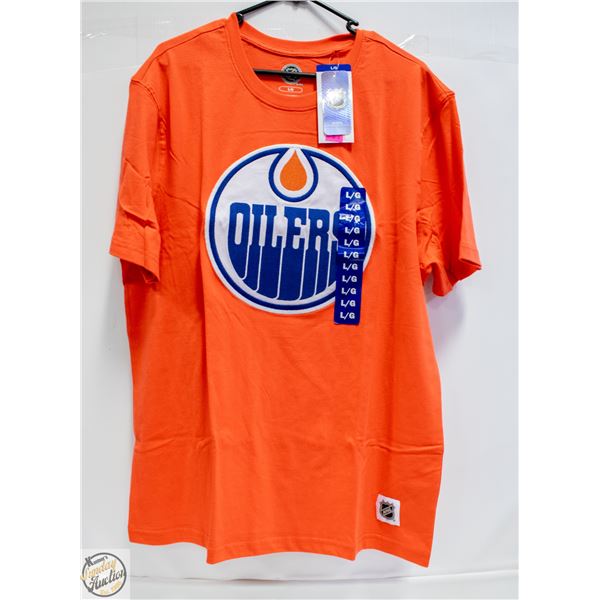 NEW MENS OFFICIAL LRG EDMONTON OILERS LOGO T-SHIRT