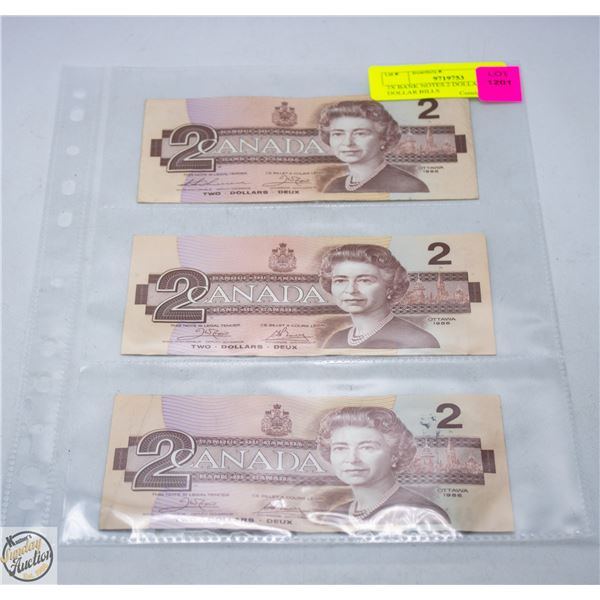 3X BANK NOTES 2 DOLLAR AND 1 DOLLAR BILLS