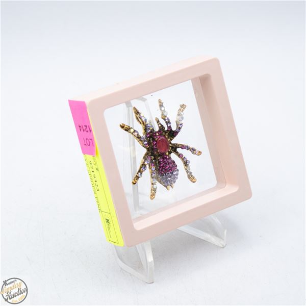 NEW CAT'S EYE SPIDER PINK BROOCH 1.89”X1.57”