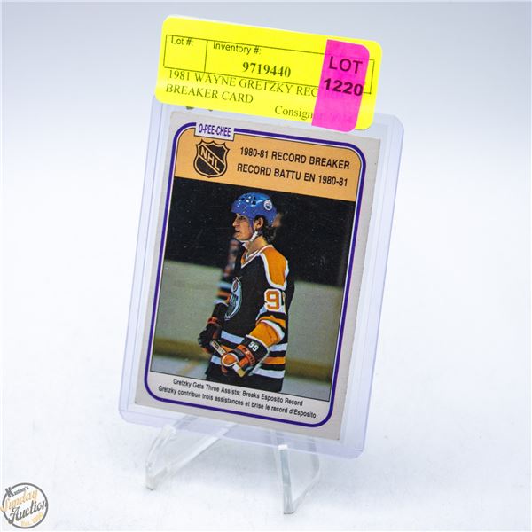 1981 WAYNE GRETZKY RECORD BREAKER CARD