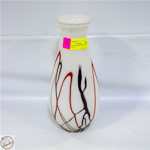BLOWN GLASS VASE RED, BLACK GLASS VEIN