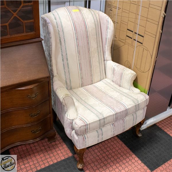 1980'S FLORAL "BIRCHWOOD" WINGBACK CHAIR