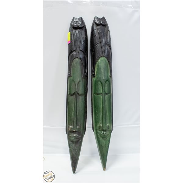 PAIR OF WOODEN CARVED TIKI MASK