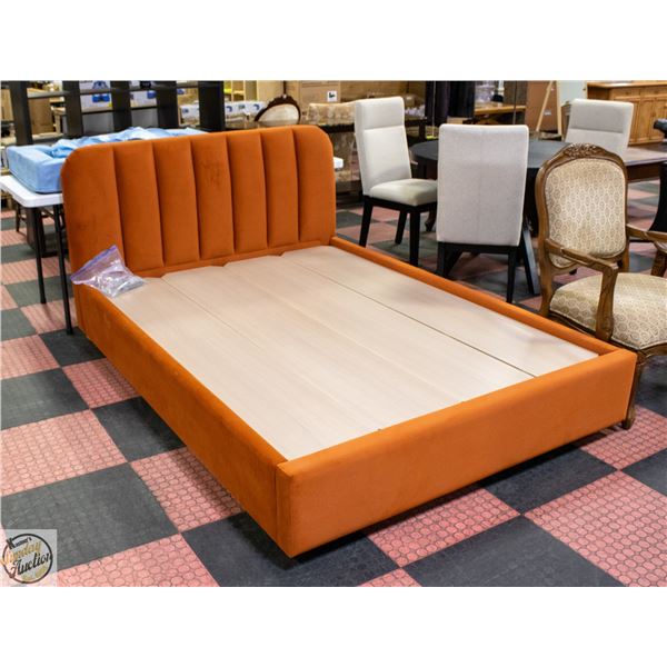 ASSEMBLED BURNT ORANGE MICROFIBER DOUBLE BEDFRAME