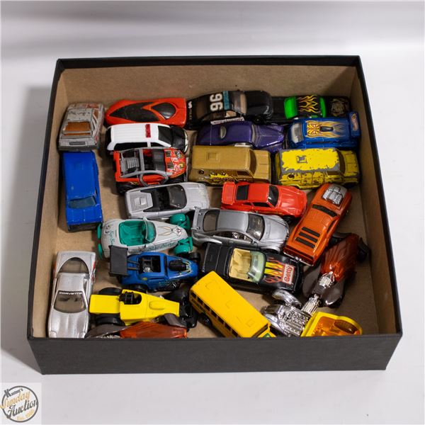 24 DIE CAST CARS (MOST ARE HOT WHEELS)