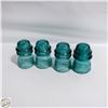 Image 1 : 4 VINTAGE AQUA-COLORED GLASS INSULATORS