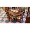 Image 1 : WOOD DOUBLE PEDESTAL DINNING TABLE W/ 6 CHAIRS