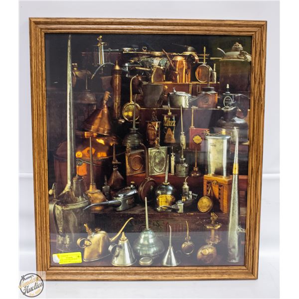 20" X 24" OIL CAN COLLECTION FRAMED WALL ART