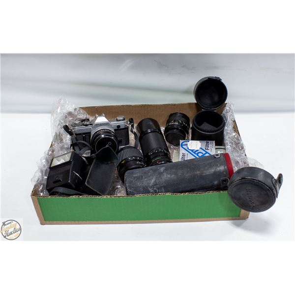 CANON AT1 FILM CAMERA & LENSES &