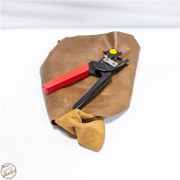 PUNCH PLIERS AND LARGE SEGMENT OF LEATHER