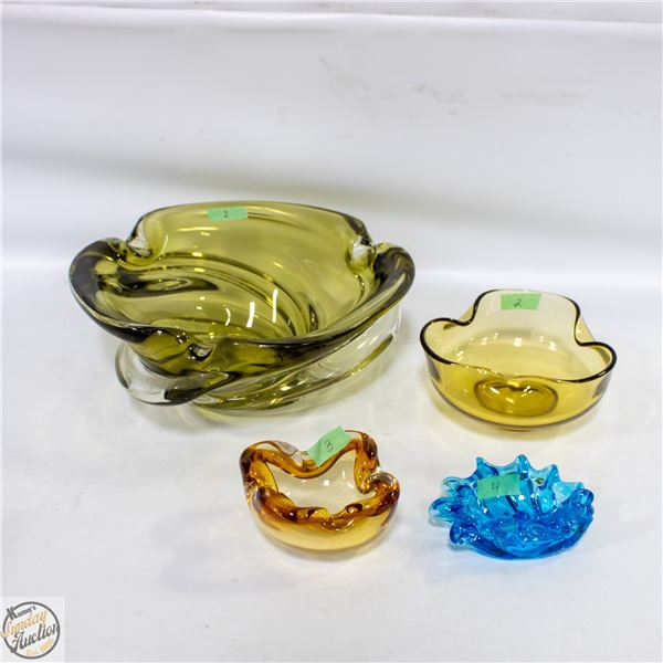 VINTAGE CHALET ART GLASS ASHTRAY/CANDY DISH OLIVE-