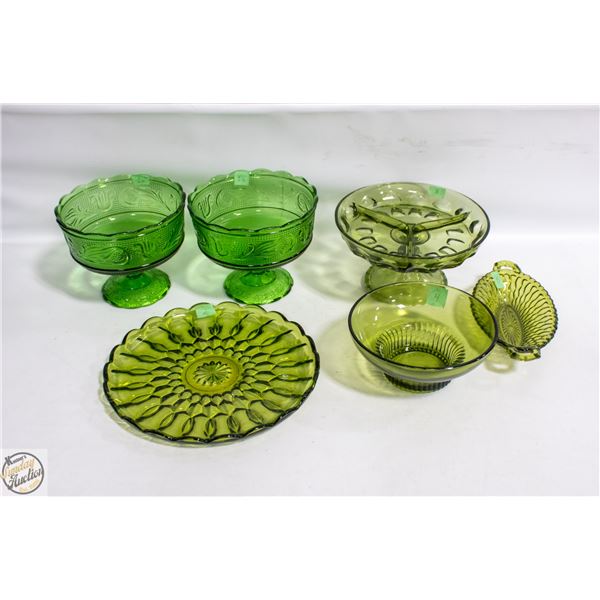 2 VINTAGE E.O. BRODY CO. EMERALD GREEN PRESSED