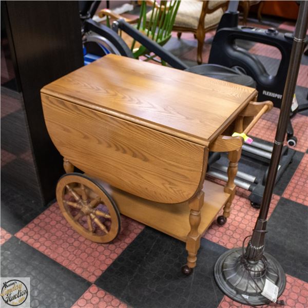 VINTAGE ROLLING WOODEN 28"H TEA TROLLY WITH
