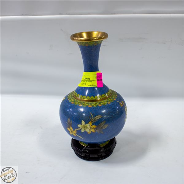VINTAGE BLUE CHINESE CLOISONNE VASE