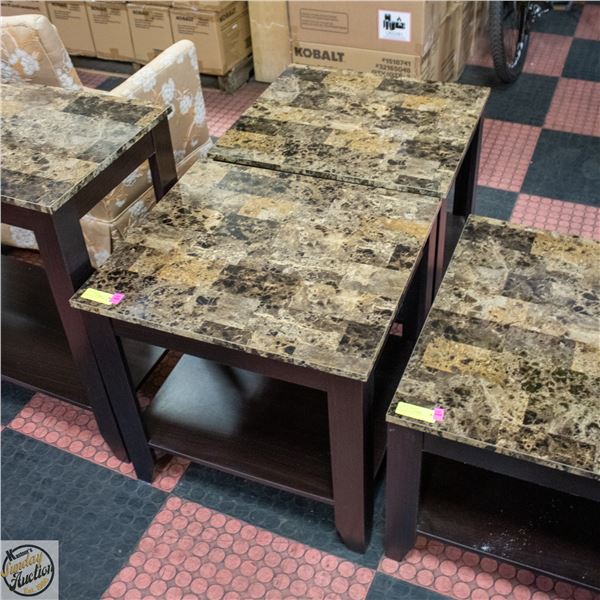 PAIR OF MATCHING SIDE TABLES WITH FAUX