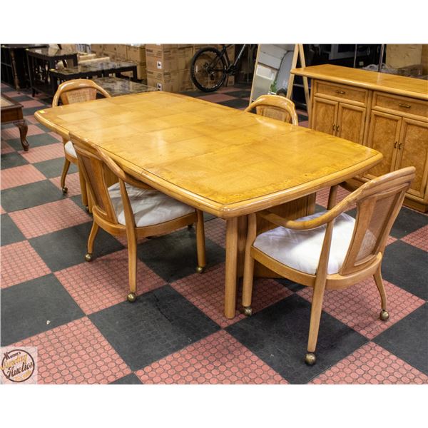 SOLID WOOD DINING TABLE+4 ROLLER ARM CHAIRS+2 LEAF