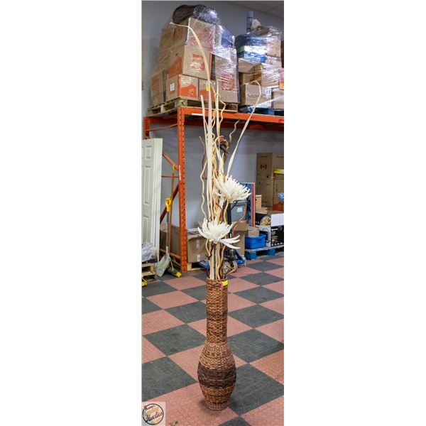 LARGE WOVEN REED VASE W ARRANGEMENT, 6 FT TALL