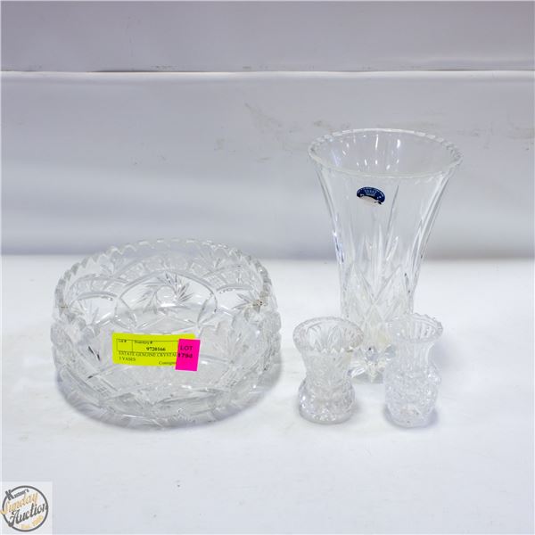 ESTATE GENUINE CRYSTAL BOWL + 3 VASES