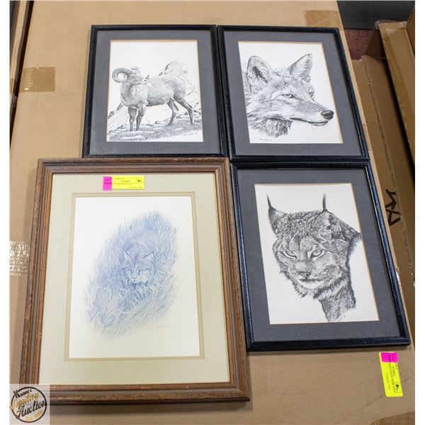 4 PENCIL DRAWINGS OF