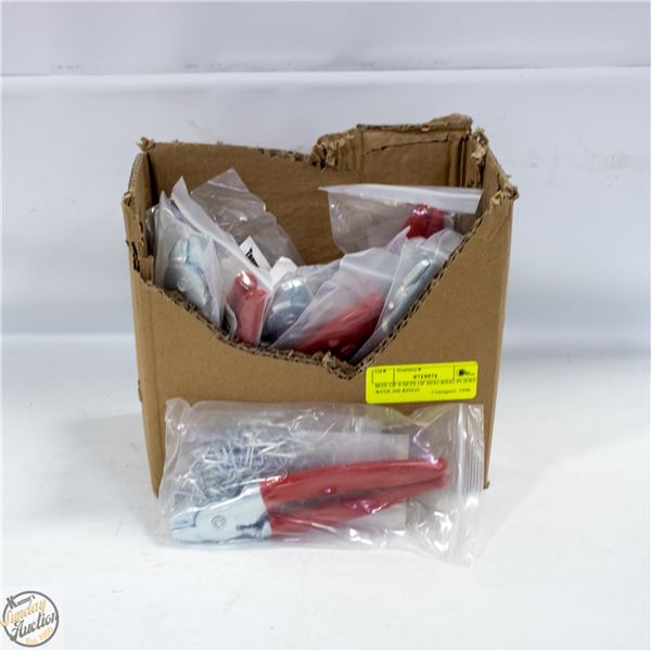 BOX OF 9 SETS OF HOG RING PLIERS WITH 200 RINGS