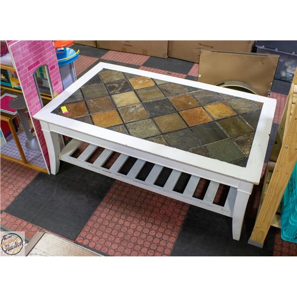 STONE TOPPED WHITE SOLID WOOD FRAMED 2 TIER