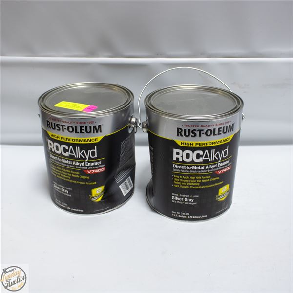 2 RUST OLEUM ROCALKYD SILVER/GREY PAINT
