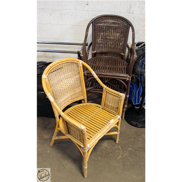 3 WICKER CHAIRS, 2 BROWN AND
