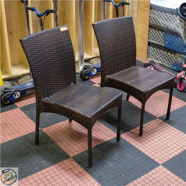 2 VINYL WICKER PATIO STRAIGHTBACK CHAIRS, BROWN