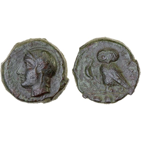 SICILY: Kamarina, AE tetras (3.16g), ca. 410-405 BC, Choice VF