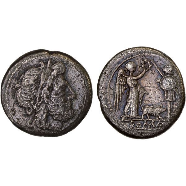 ROMAN REPUBLIC: Anonymous, AR victoriatus (2.71g), Rome, 206-195 BC, F-VF