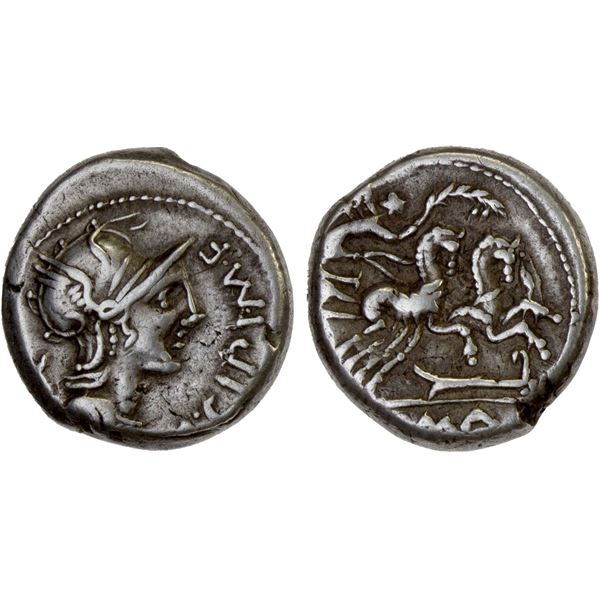 ROMAN REPUBLIC: M. Cipius, AR denarius (3.95g), Rome, 115-114 BC, VF