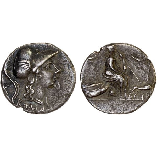 ROMAN REPUBLIC: Anonymous, AR denarius (2.76g), Rome, 115-114 BC, VF
