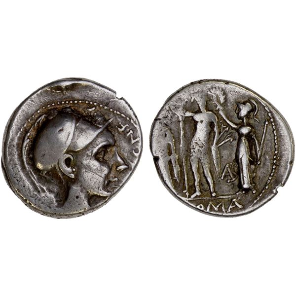 ROMAN REPUBLIC: Cn. Cornelius Blasio, AR denarius (3.95g), Rome, 112-111 BC, VF