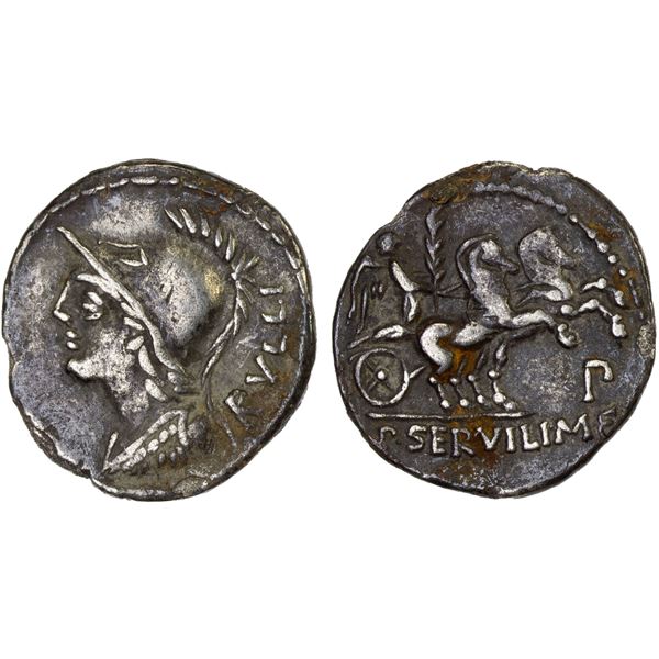 ROMAN REPUBLIC: P. Servilius Rullus, AR denarius (3.69g), Rome, 100 BC, VF
