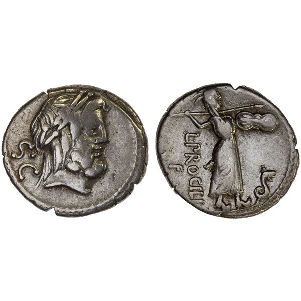 ROMAN REPUBLIC: L. Procilius, AR denarius (3.91g), Rome, 80 BC, F-VF