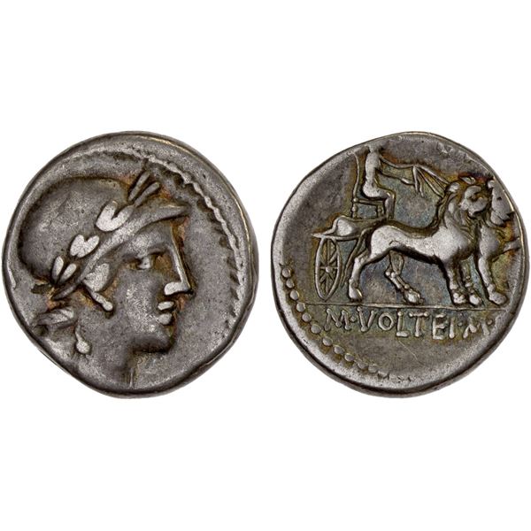 ROMAN REPUBLIC: M. Volteius, AR denarius (3.89g), Rome, 78 BC, F-VF