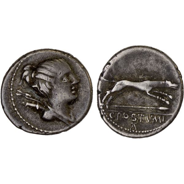 ROMAN REPUBLIC: C. Postumius, AR denarius (3.80g), Rome, 74 BC, F-VF