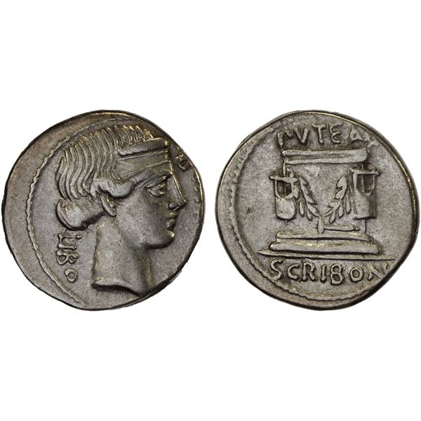 ROMAN REPUBLIC: L. Scribonius Libo, AR denarius (3.86g), Rome, 62 BC, VF