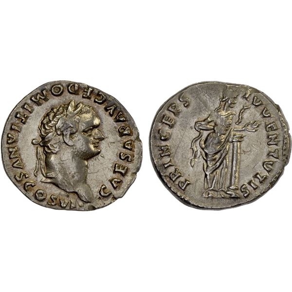 ROMAN EMPIRE: Domitian, as caesar, 69-81 AD, AR denarius (3.08g), Rome, 79 AD, VF