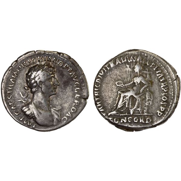 ROMAN EMPIRE: Hadrian, 117-138 AD, AR denarius (3.22g), Rome, 117 AD, VF