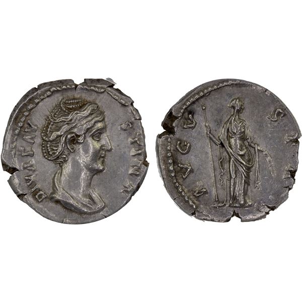 ROMAN EMPIRE: Faustina Senior, died 140 AD, AR denarius, Rome, after 141 AD, ANACS AU55